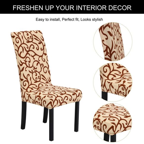 4pcs Slipcovers Dining Room Stool Chair Cover Champagne and Coffee Color - Picture 5 of 6